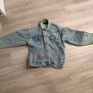 Forever 21 Light Wash Denim Jacket with Embroidered Patches